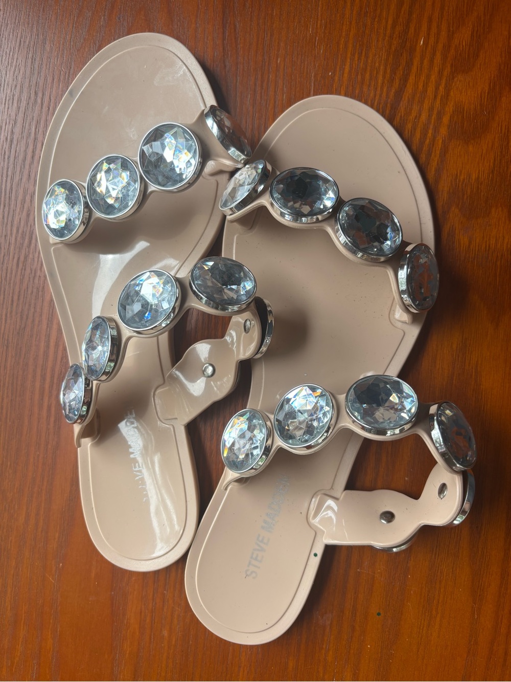 Steve Madden Tan Jelly Sandals with Crystal Embellishments Size 7